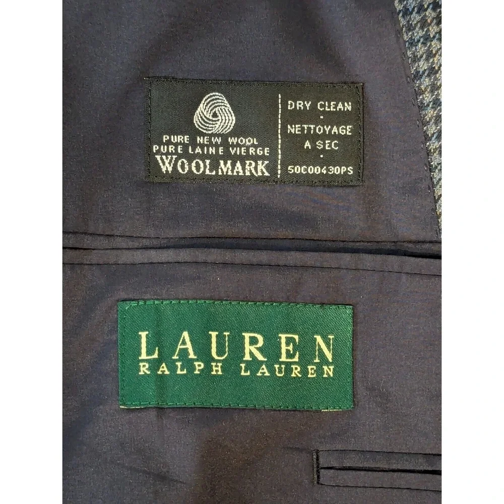 Lauren Ralph Lauren Blazer Mens Size 46L Gray Wool Houndstooth Corpcore Academia
